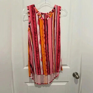 Ruff Hewn Pink Orange Striped Tank Top T Shirt